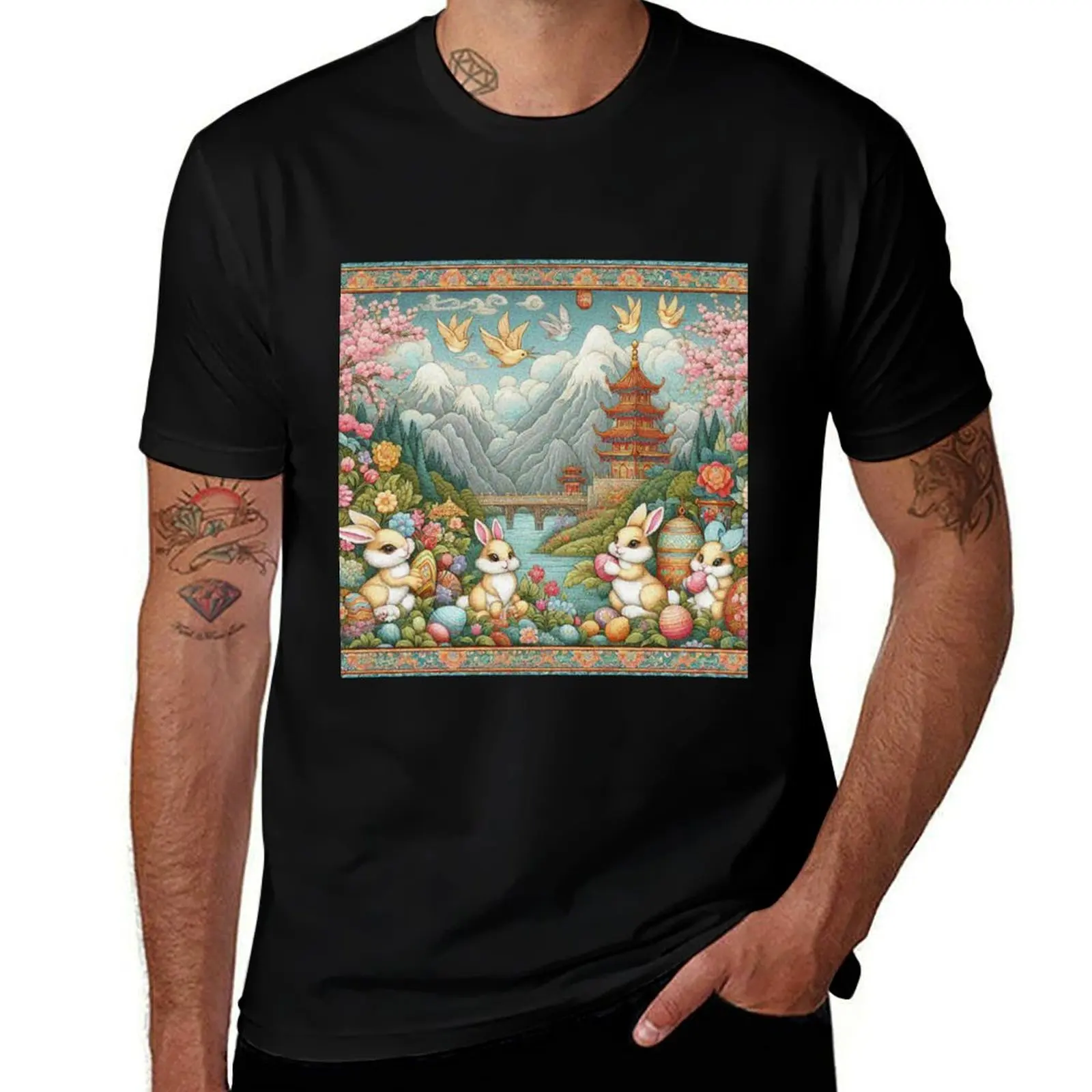 

Kawaii Bunnies in Fantasy Flower Garden T-Shirt Big and Tall Short Sleeve Tee