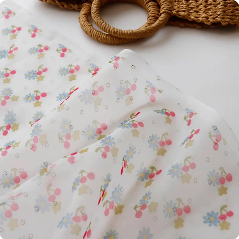 

Ins-style semi-transparent cherry-printed polyester fabric for clothing dress organza fabric