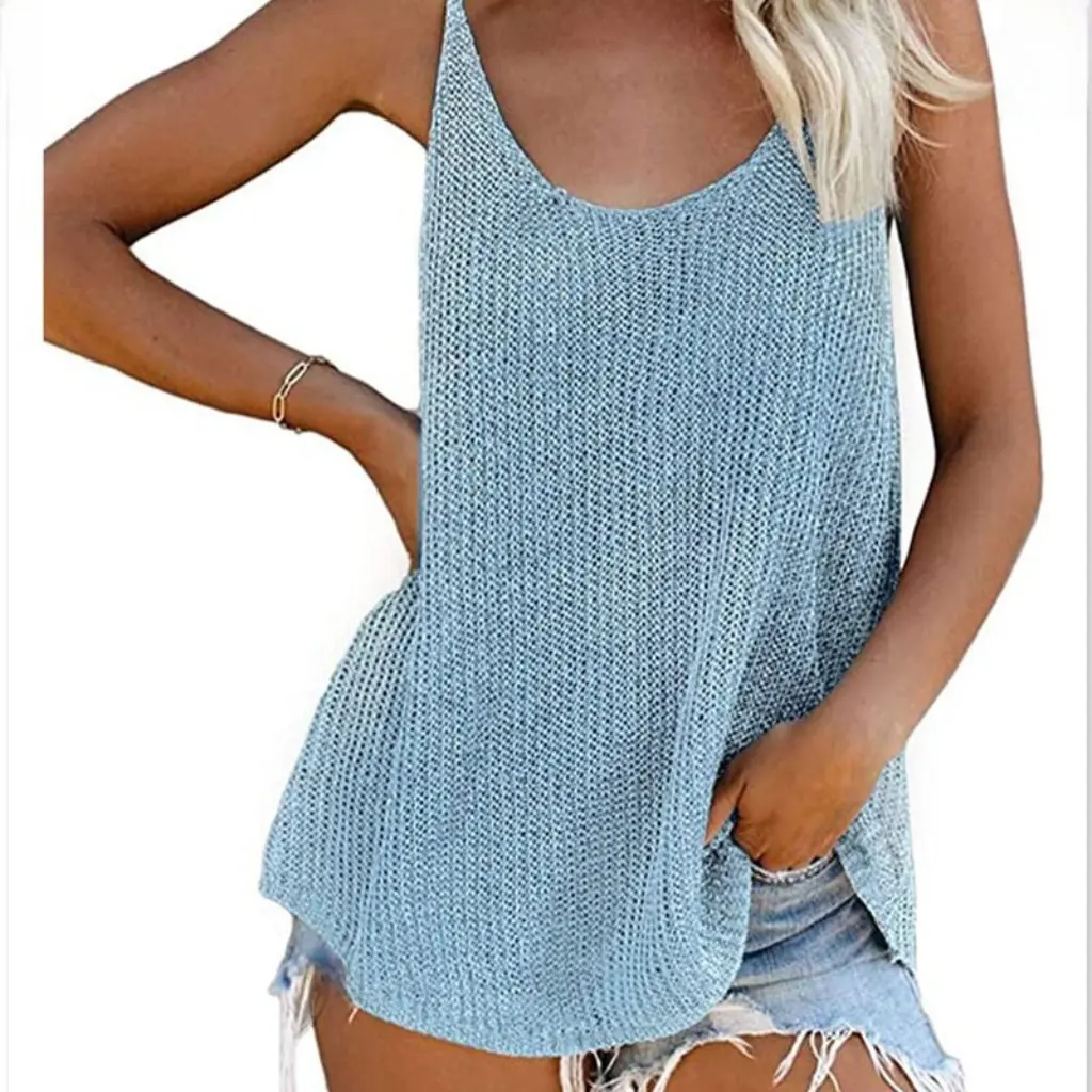 

Women's Knitted Vest Summer European And American Contrast Color Crewneck Sling Style