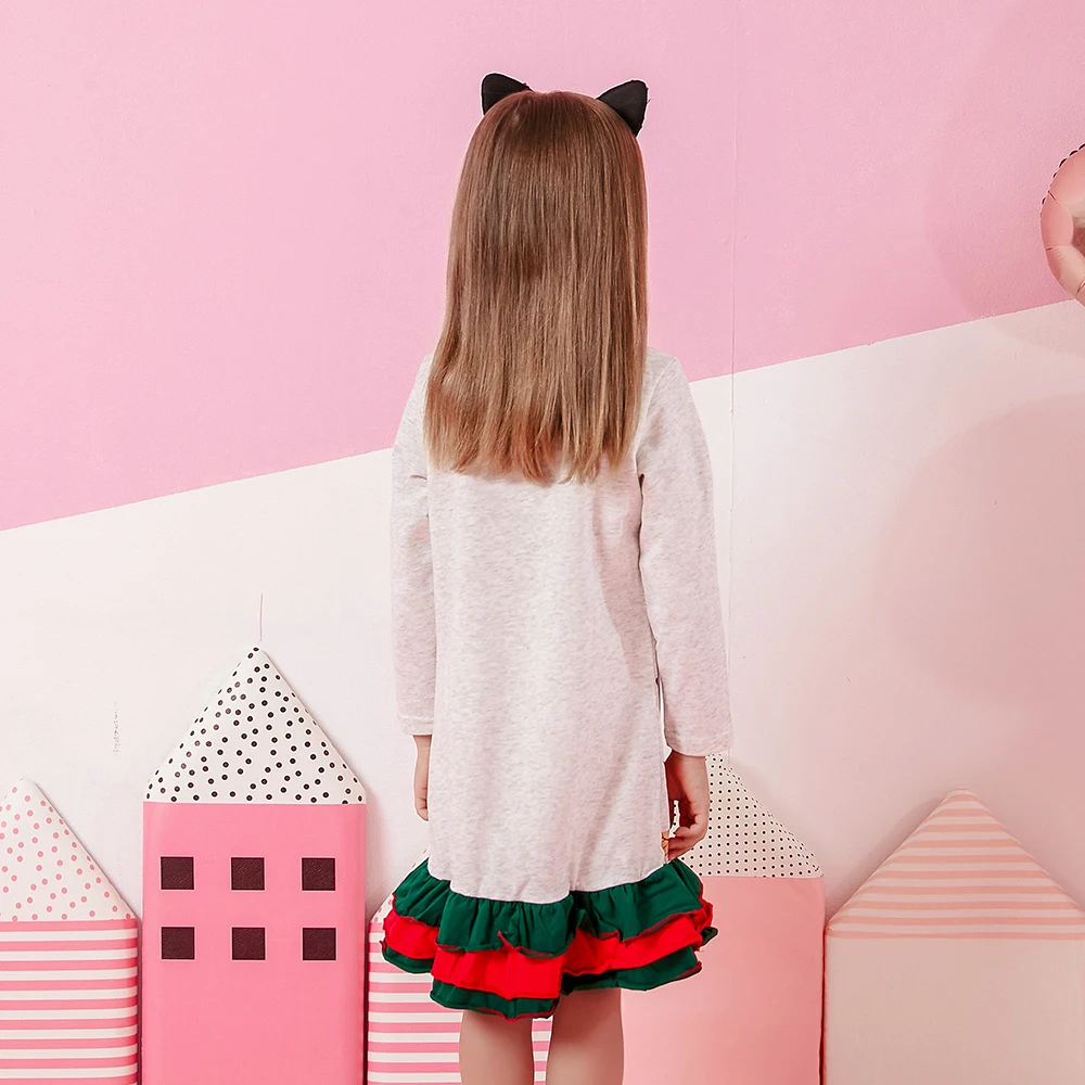 DXTON Children Cotton Dress Flower Plant Print Girls Dresses Winter Casual Girls Clothes Ruffles Vacation Toddler Kids Costumes