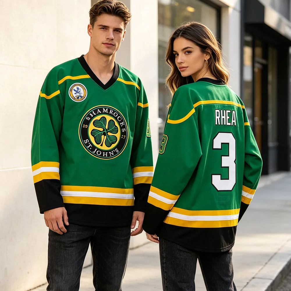 Movie Goon Ross The BOSS ST John's Shamrocks #3 RHEA Hockey Jersey Mens Sportswear Cosplay Long Sleeve Men Women Clothing Print