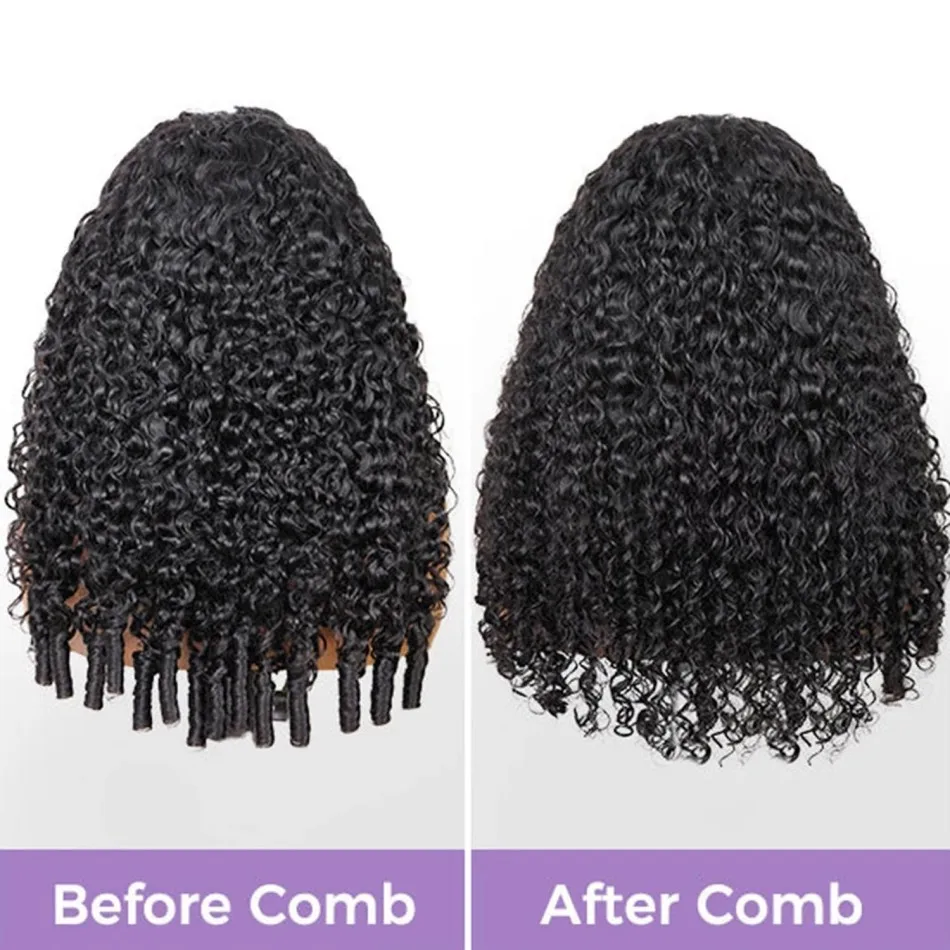 30 40 Inch Burmese Curly Hair Half Wigs Wear and Go With Drawstring Flip Over Glueless Deep Wave Human Hair Wigs Curly Half Wig image 5