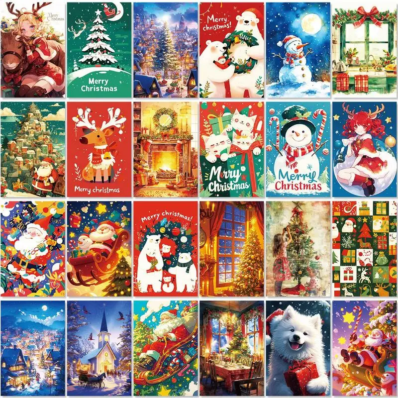 Kartu Natal | Beragam kartu liburan 50X | Kartu ucapan meriah kartu pos Aktivitas untuk siswa keluarga