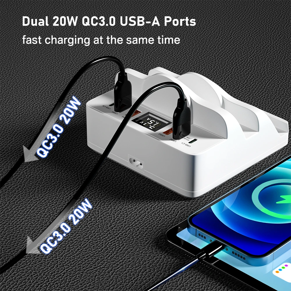 80W Dual PD Charger, Dual Wireless Charger Stand, Quick Charge USB Phone Charger Station For iPhone 13 Xiaomi Fast Charging Hub