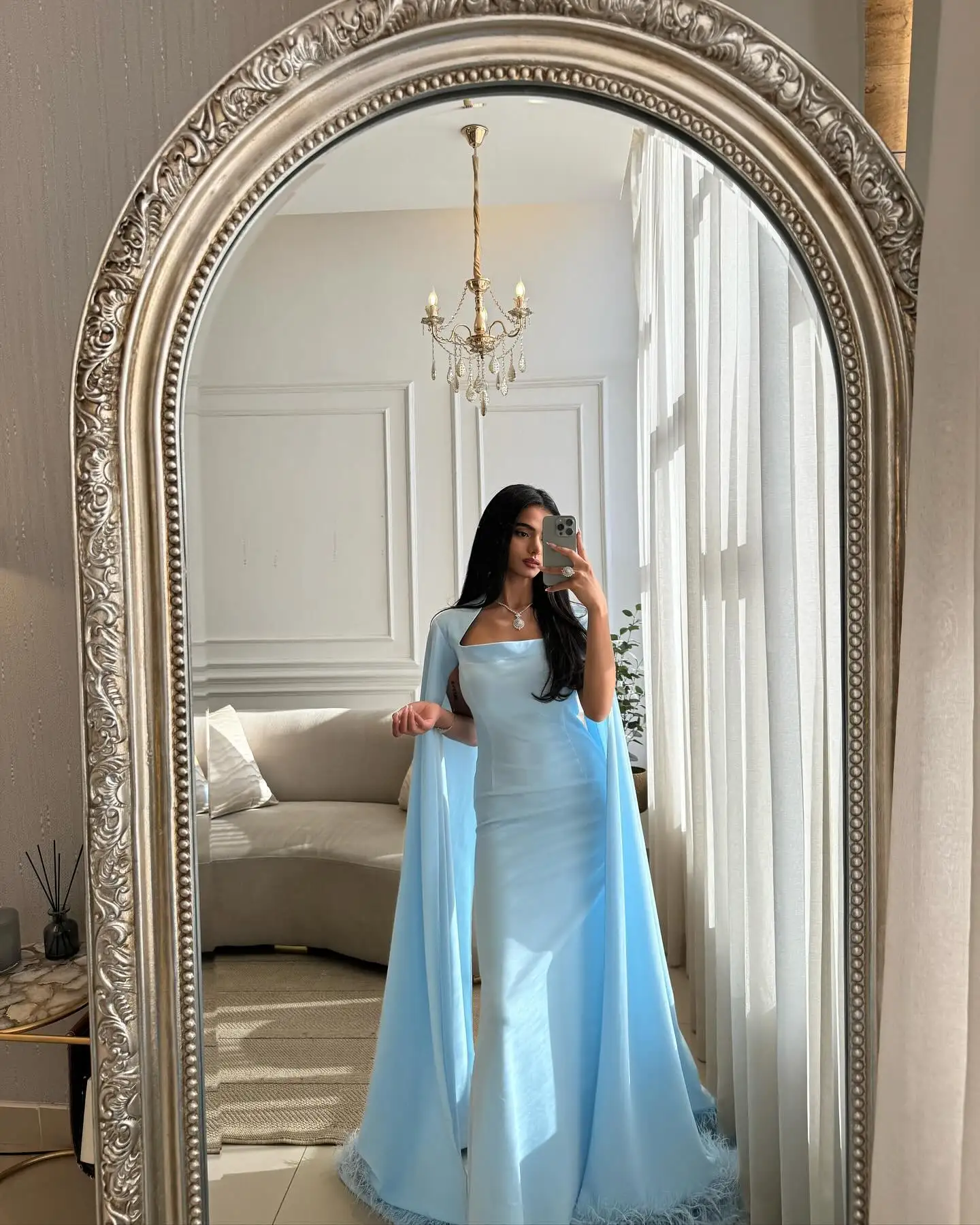 Jirocum Satin Mermaid Prom Gowns abito da sera per feste con collo quadrato in piuma da donna lunghezza alla caviglia personalizzata abito per occasioni speciali saudita