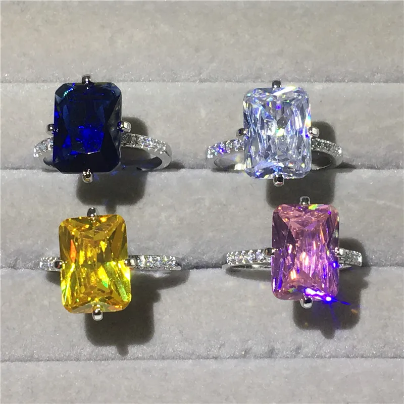 Luxury Square 5ct Lab Sapphire Topaz Diamond ring 925 sterling silver Engagement Wedding Rings for women Men Party Jewelry Gift