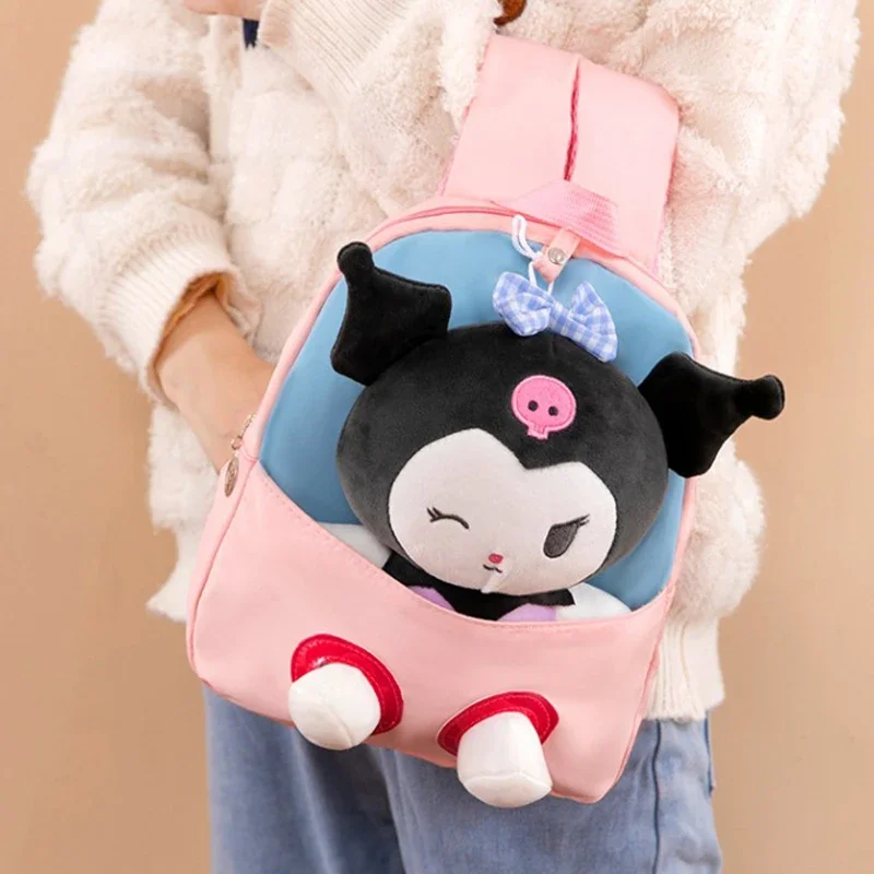 حقيبة ظهر Hello Kittys Child Kuromi كارتونية قابلة للفصل ولطيفة My Melody Girl حقيبة مدرسية ذات سعة كبيرة من النايلون المسامي