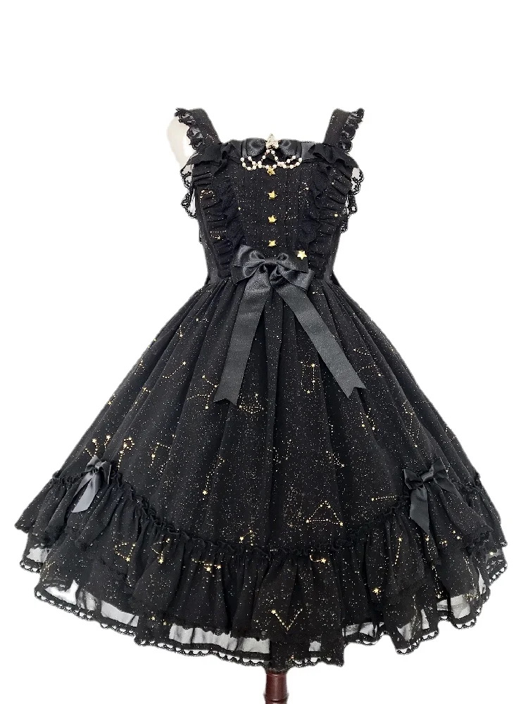 Lolita Gold Plated Constellation Star: Dark Language Small High Waist Normal Waist JSK Retro by Shimotsuki Sakuya