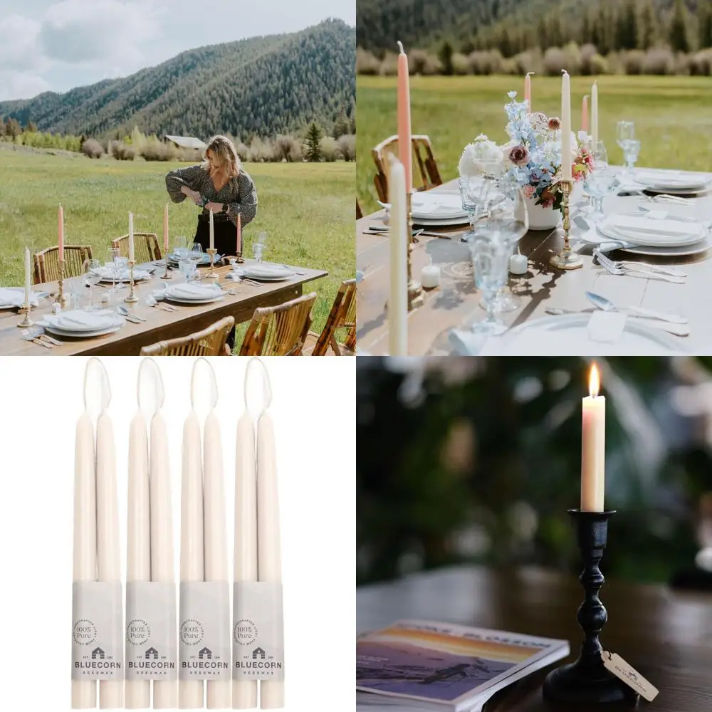 

Natural Beeswax Taper Candles, 10 Inch Pair, Ivory, Unscented, Dripless, Long Burn, Holiday Decor, American Crafted, 8 Pack