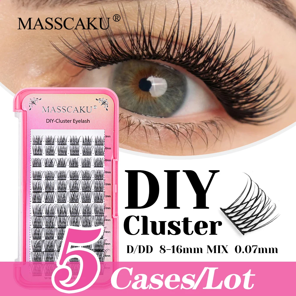 MASSCAKU Hot Selling 5cases/lot Long-lasting False Silk DIY Clusters Lash 8-16mm Mix Length Segmented Hybrid Lashes Easy to Grip