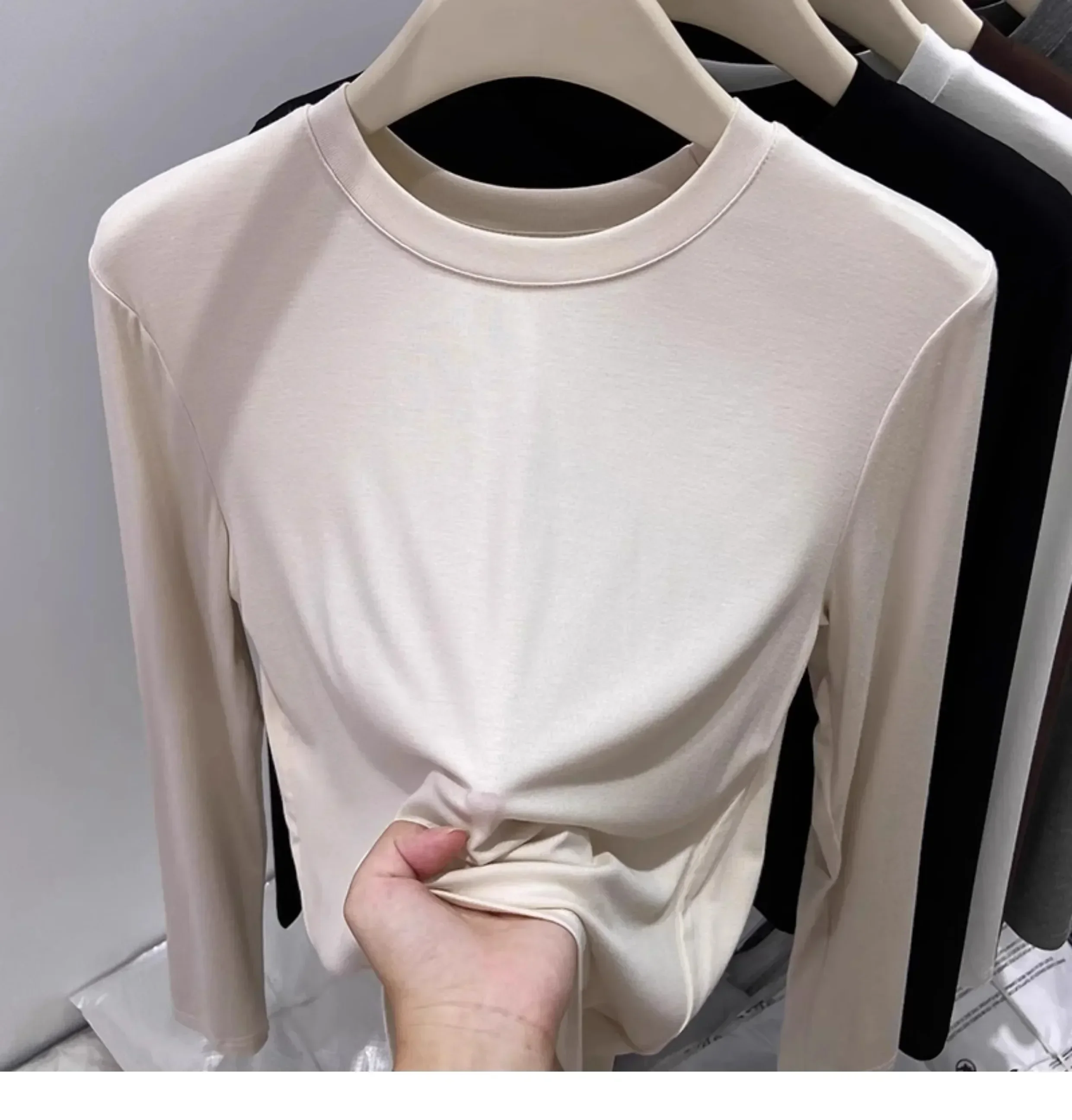 AOSSVIAO Koreanischer Stil Weiches O-Ausschnitt Langarm-Damen-T-Shirt 2026 Neues Herbst-Winter Slim-Fit Innen-T-Shirt Lässiges Vielseitiges Basic-Oberteil – Detail 10