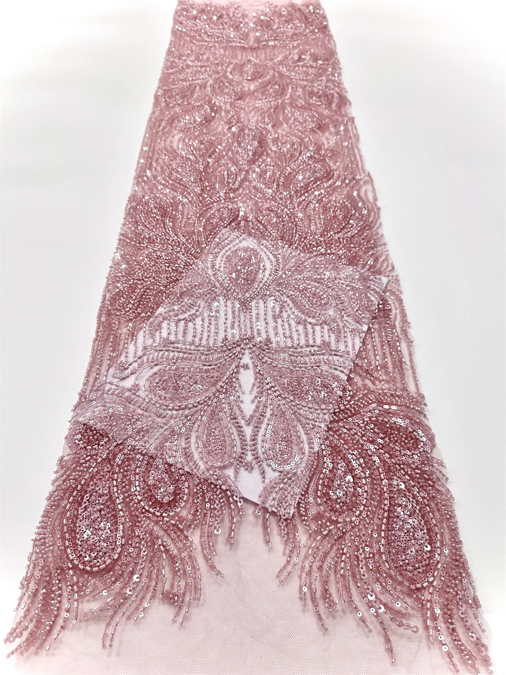 Afrikaanse zware kralen kant stof 2025, hoge kwaliteit Nigeriaanse pailletten bruidegom kant Franse tule stof voor bruiloft jurk naaien