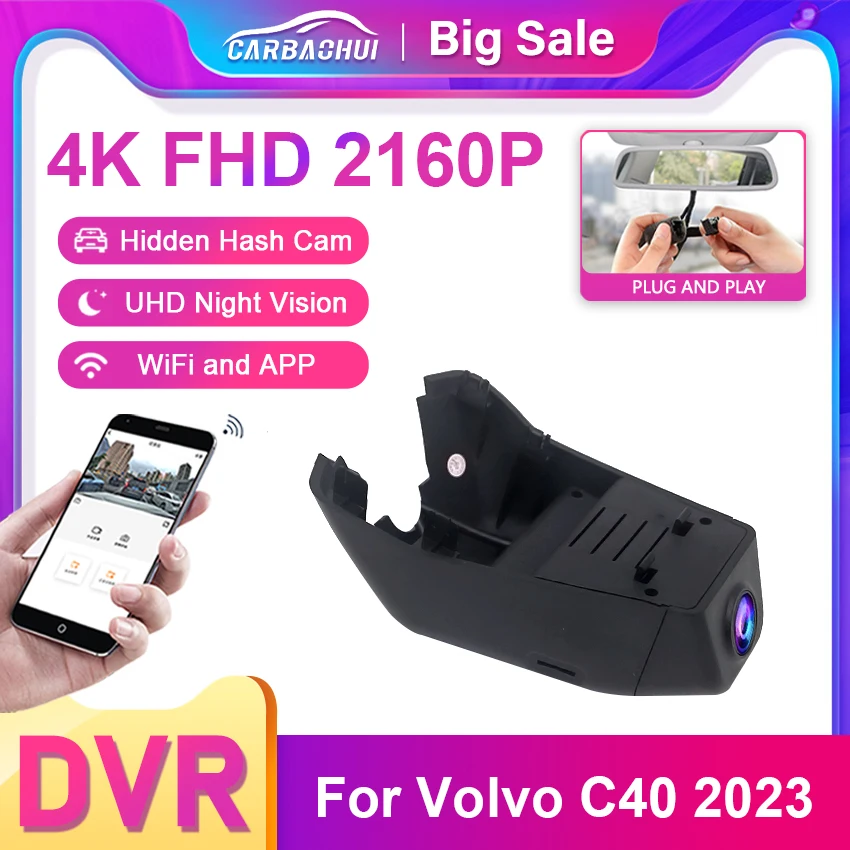 

4K HD 2160P New Plug and Play WIFi Car DVR Video Recorder Dual Lens Dash Cam For Volvo C40 2022-2024 DashCam Devices Accessories