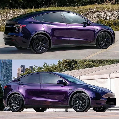 Imagen 2 del producto Pegatina metálica de color púrpura medianoche para coche, película de vinilo para envolver, sin burbujas, pegatina de PET para coche y motocicleta, accesorios de PVC para automóvil