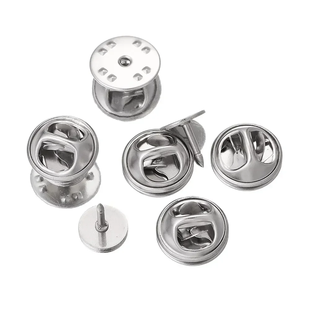 20pcs Stainless Steel Brooch Clasp Base Round Pin Backing Tie Tacks Blank with Clutch Back for DIY Jewelry Making Supplies Parts