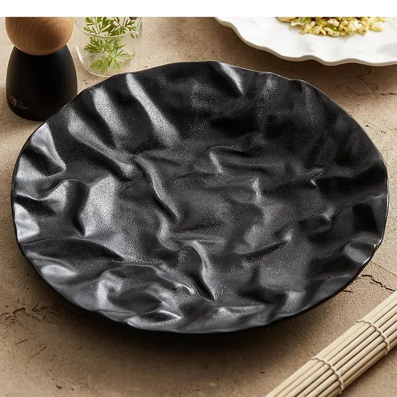 Wrinkled Texture Ceramic Shallow Plate Dessert Sushi Fruit Salad Plates Restaurant Specialty Tableware