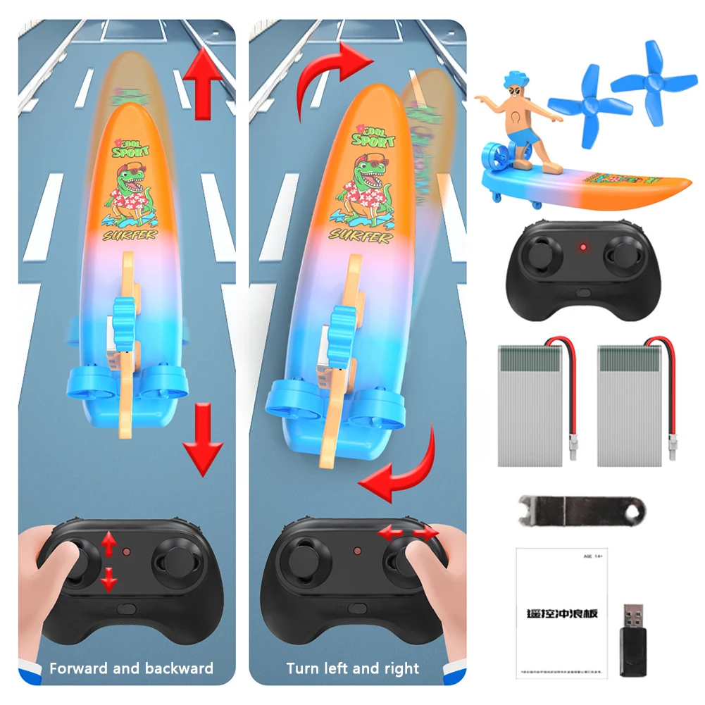 Bateau télécommandé à dérive amphibie, planche de surf 2,4 G, double vitesse, bateau de course à grande vitesse, bateau étanche, jouet de divertissement