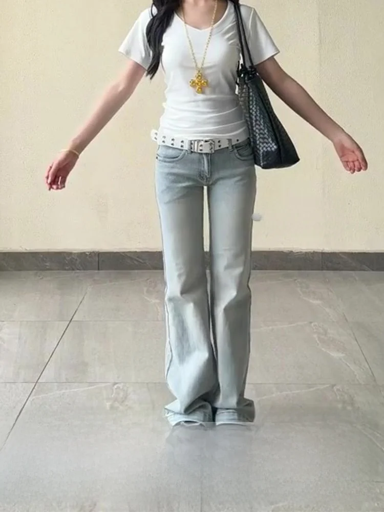 

Женские джинсы Slim Fit в полоску, осенне-зимние, новые, с низкой посадкой, на молнии, прямые, в американском стиле, с эффектом расклешения от колена