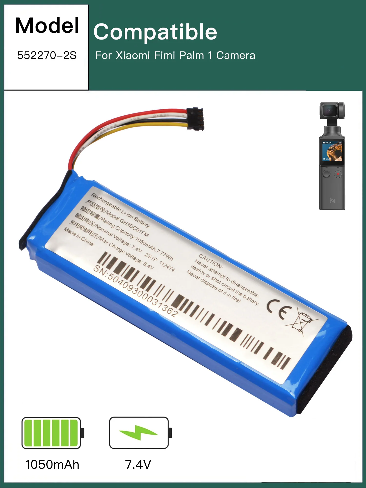 New 7.4V 1050mAh Battery For FIMI PALM 1 PALM1 Gimbal Pocket Camera