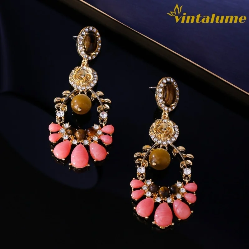 

Серьги-подвески Vintalume с камнем «Тигровый глаз» для женщин, модные украшения с фианитами, винтажные серьги в богемном стиле, большой размер, подарок для вечеринки