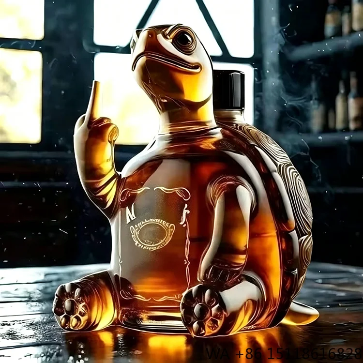Handmade Transparent 3D Middle Finger Turtle Shape Asian Zen High Borosilicate Wine Glass Bottle for Back to School