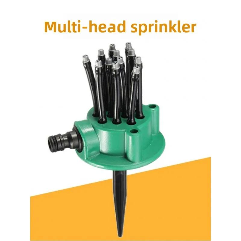 Garden automatic rotating sprinkler, 360 degree full coverage multi head design garden irrigation watering device