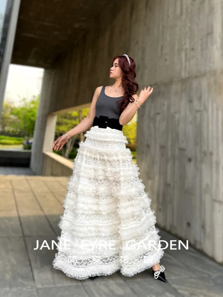 TIYIHAILEY-Women's Long Maxi Mesh Skirt Elastic Waist Double Layers Skirts Lace Mesh Ball Gown Fashion White A-Line 2026