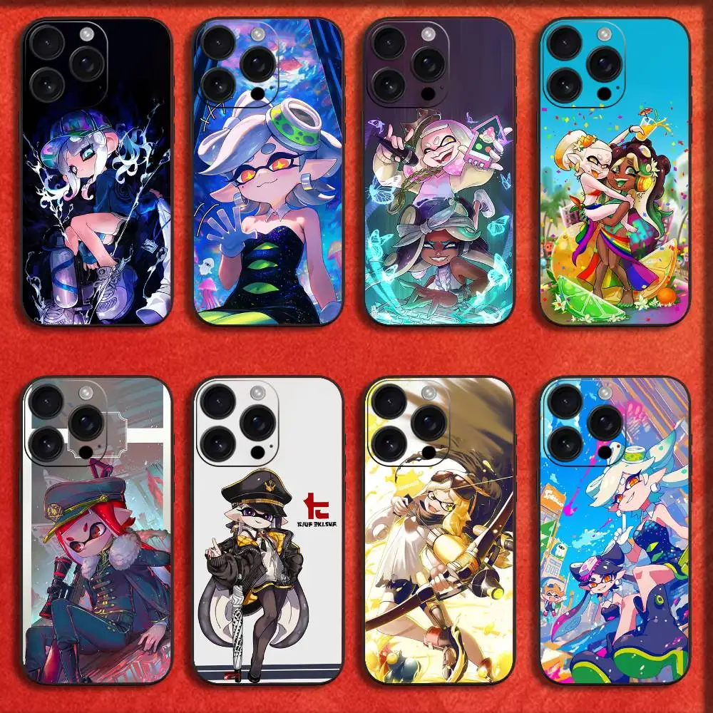 

Phone Case For iPhone 16,15,14,13,12,11,Pro,XS,Max,XR,Plus,E,Mini Black Cartoon Game S-Splatoon Characters Shockproof Cover