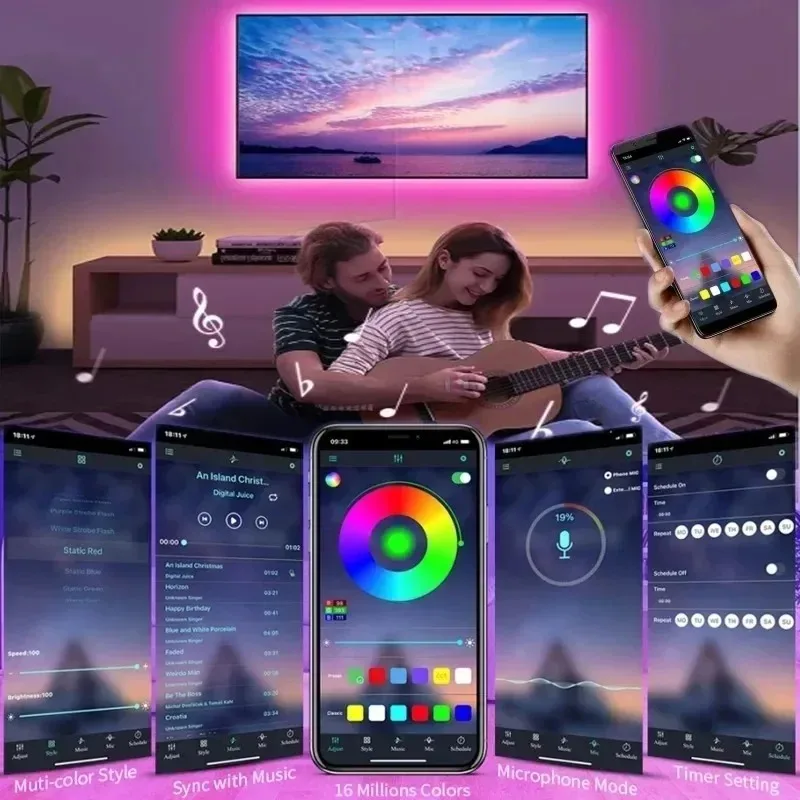 Tira de luces LED USB con Control por aplicación, cinta de lámpara Flexible con cambio de Color, 5050 RGB, para decoración de habitación, diodo de retroiluminación de TV