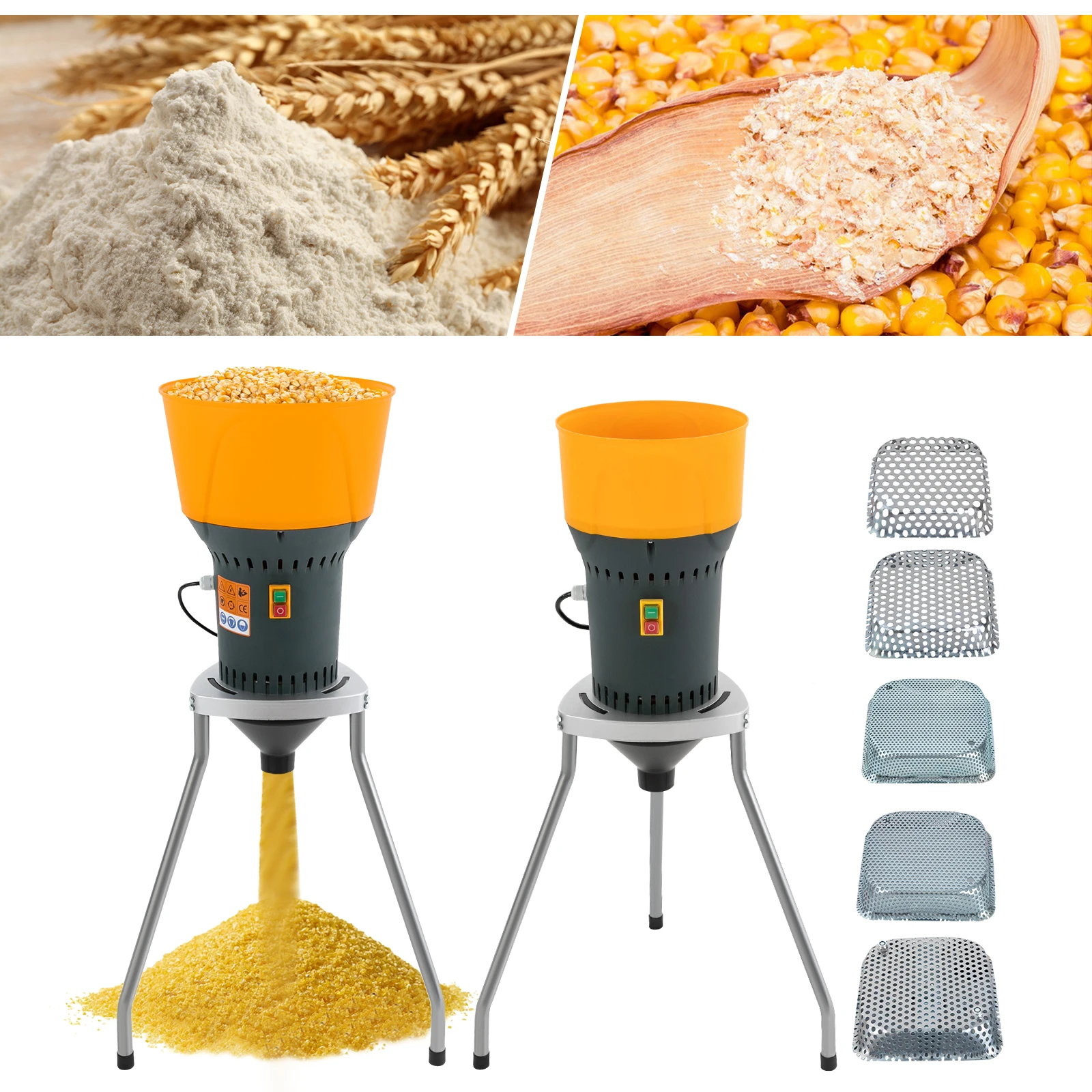 

25L/50L Electric Grain Mill Flour Grinder Machine Dry Corn Kernels Grinding 1000W/1300W For Wheat Grains Feed