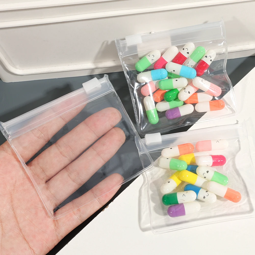 50/5PCS Mini Clear Bag Pill Dispenser Bags Protable Travel Jewel Pouch with Sliding Zipper Self-sealing Waterproof Storage Bags