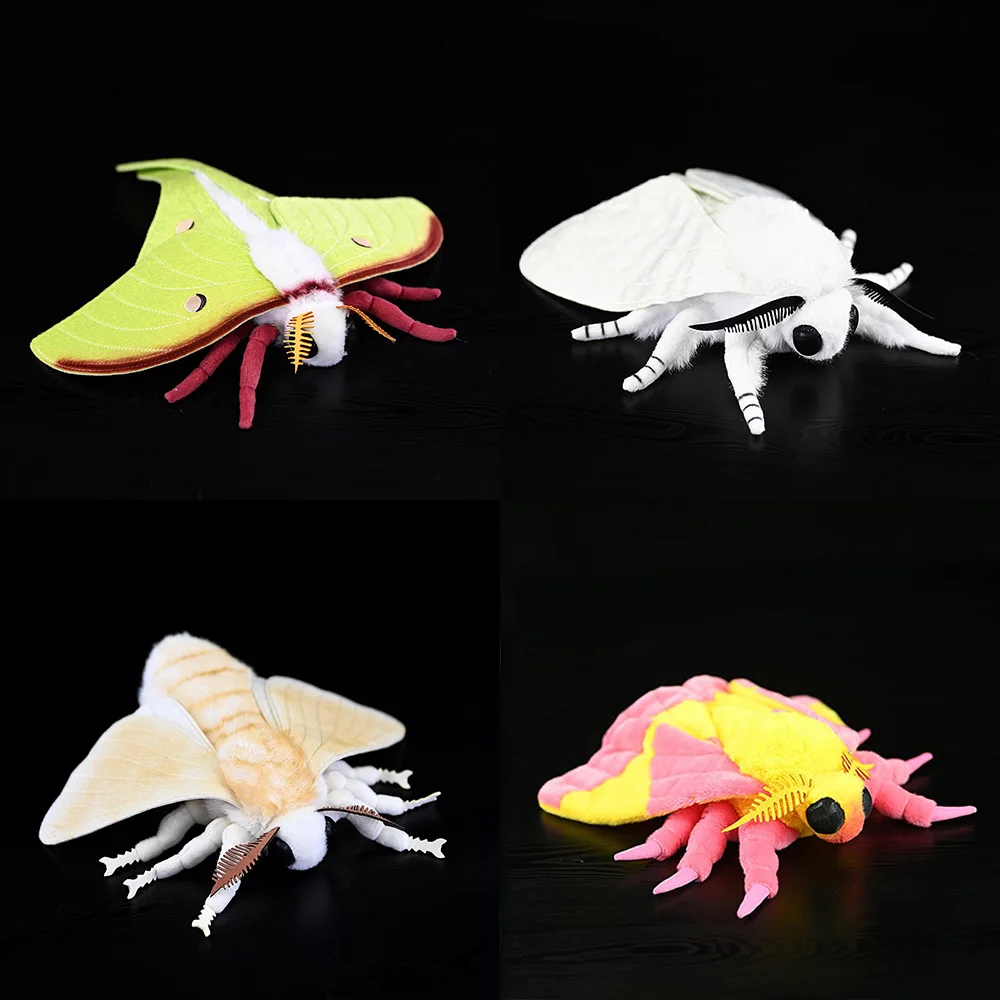 Lifelike White Moth Plush Toys Soft Insect Bugs Rosy Maple Moon Moth Stuffed Doll Silkworm Moth Gifts