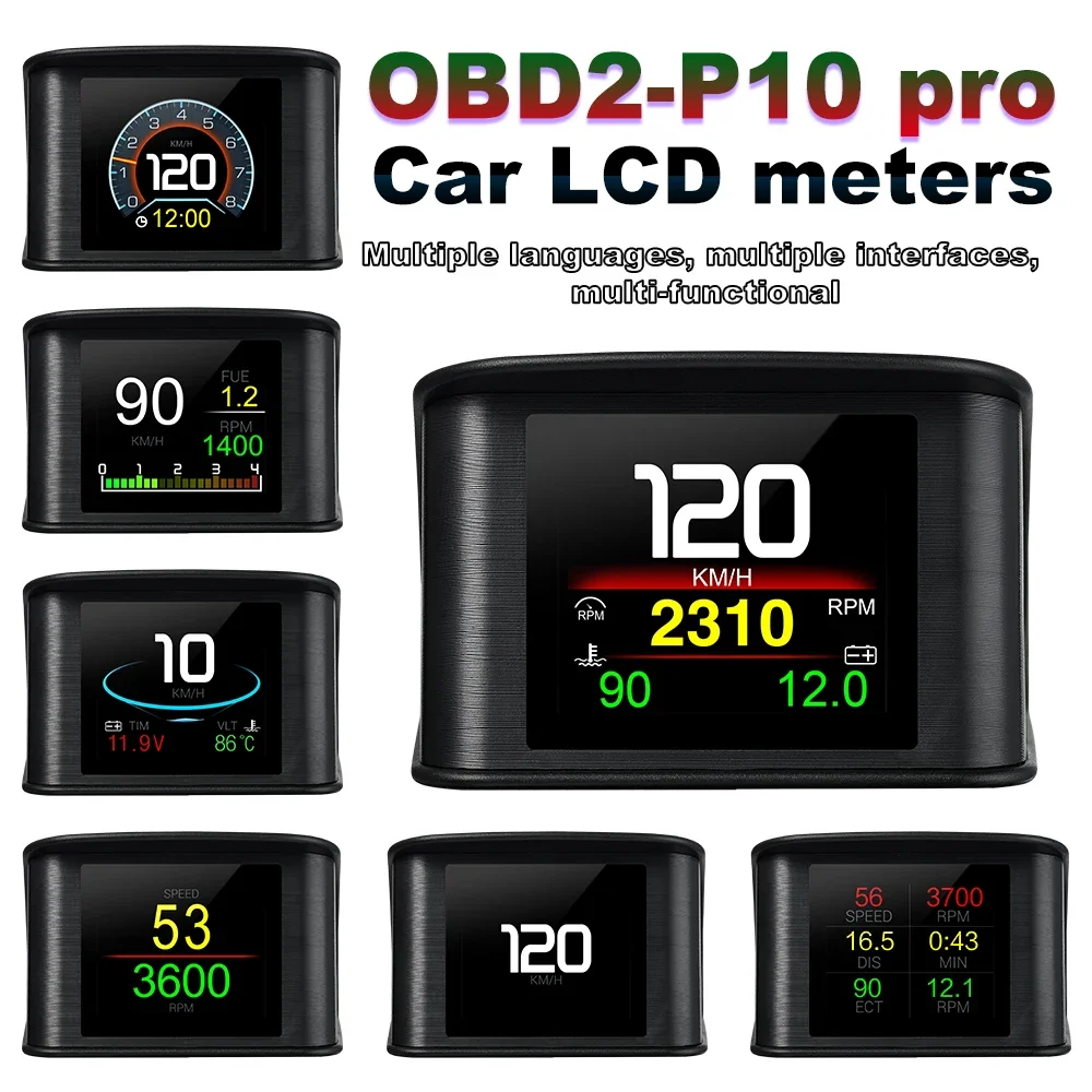 P10-PRO OBD2 HUD Speedometer Car Head Up Display Speed Meter  Water Tempe Turbo Pressure Gauge Overspeed Alarm Car Accessories ﻿
