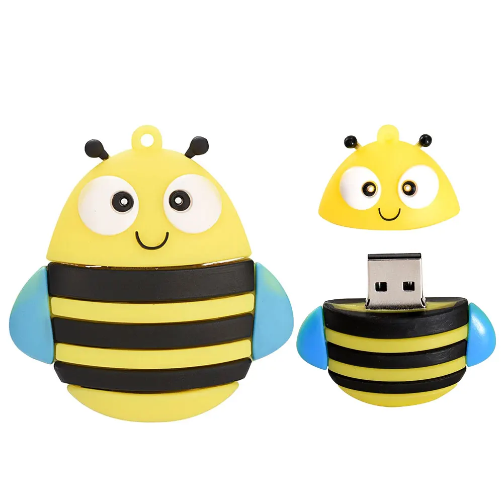 Cartoon Bee-Shaped Pen Drive 128GB 64GB Pendrive 32GB Yellow Usb 2.0 Flash Drive 16GB 8GB 4GB Cute New Memory Stick