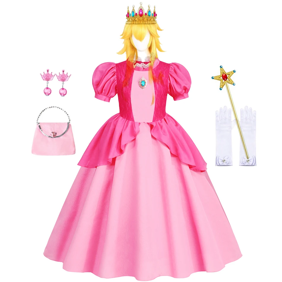 Peach Costume Girls Rosalina Dress Daisy Cosplay Children Birthday Party Carnival Fancy Outfit