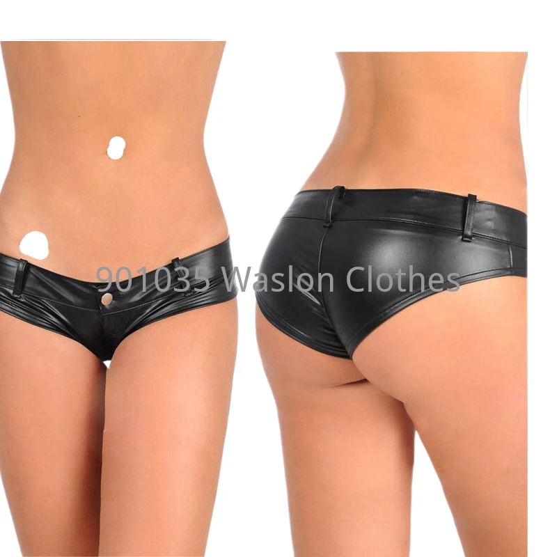Women Low Waist Stretch Mini Denim Shorts Hot Pants Beach Party Clubwear Black Skinny Pu Faux Leather Shorts