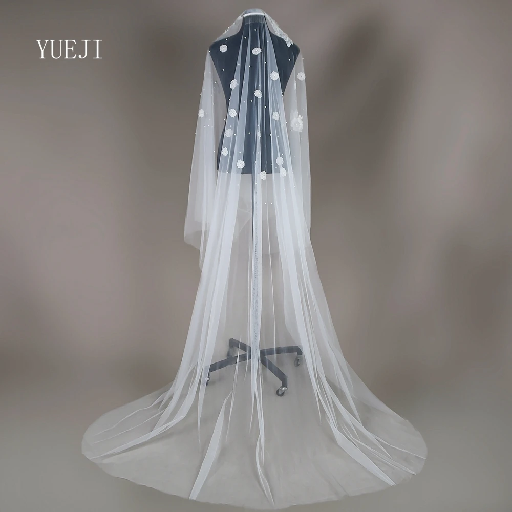 YUEJI Elegant Petal Bridal Veil Double Chapel White Wedding Accessory Velos De Novia Lujo 2024 Floral Veil Wedding YJ61