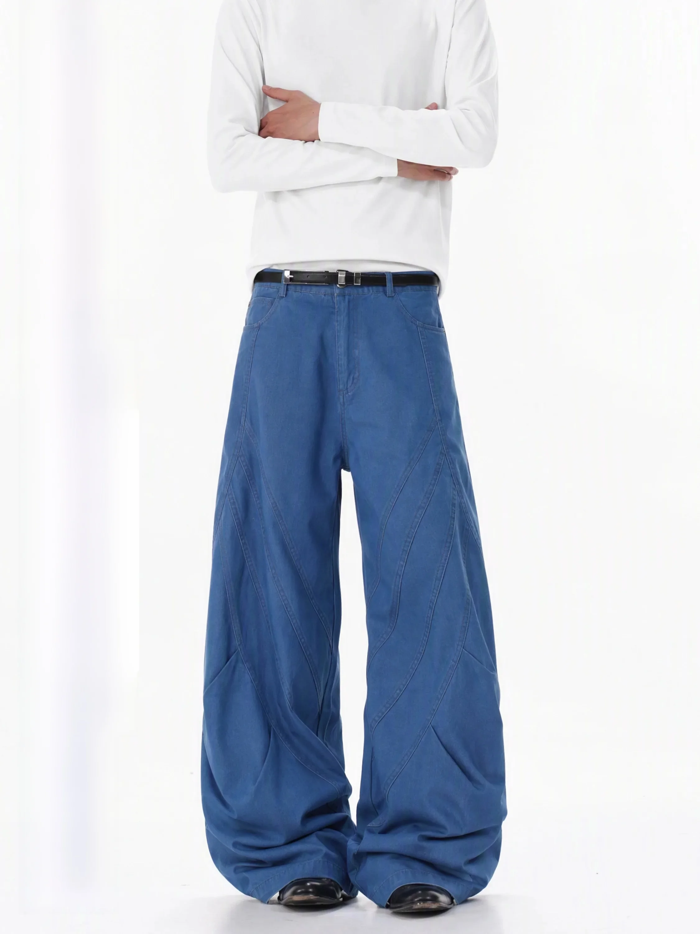 Calças de Trabalho BLAEXIT com Design 3D Desconstruído, Jeans Baggy Estilo Street, Calças Casuais de Algodão com Perna Reta p...