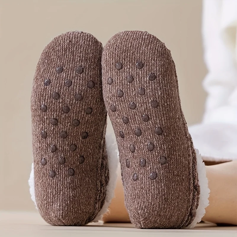 1 زوج سميكة الدافئة النوم الجوارب النعال النساء الفتيات الخريف الشتاء المخملية المنزل جوارب يمكن السير بها على الأرض عدم الانزلاق 2026 السنة الجديدة لطيف الجوارب