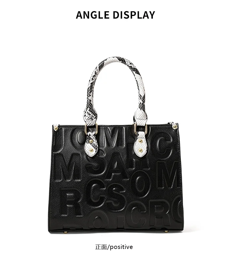 Neue Schlangenmuster-Spliced-Cowhide-Tragetasche für Damen mit Geprägtem Schriftzug, Große Kapazität, Tragbare Umhängetasche – Detail 6