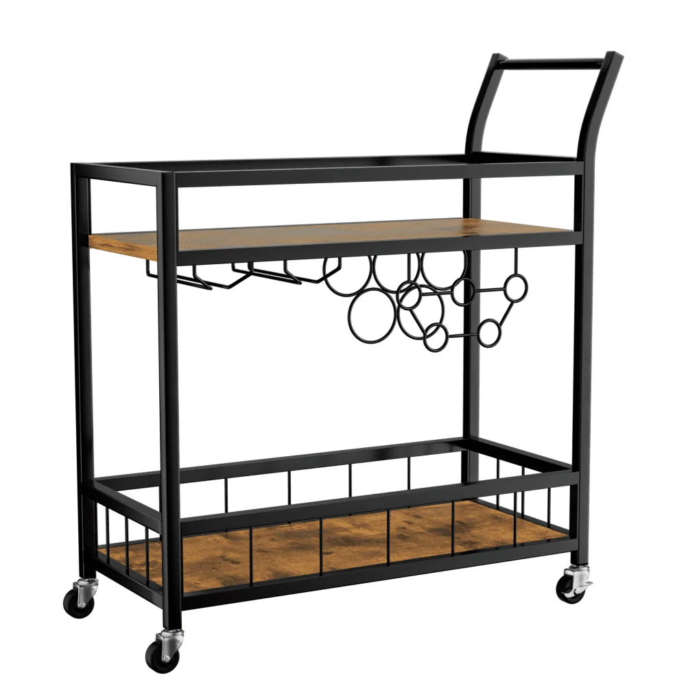 

Home Bar Serving Cart, Wine Cart with 2 Shelves, Wine Holders, Glass Holders, for Kitchen, Dining Room, Black