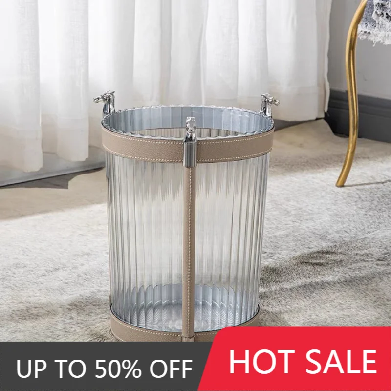Stainless Steel Trash Can Luxury Transparent Large Capacity Waste Bins Simple Toilet Wastebasket Home Kitchen Organization
