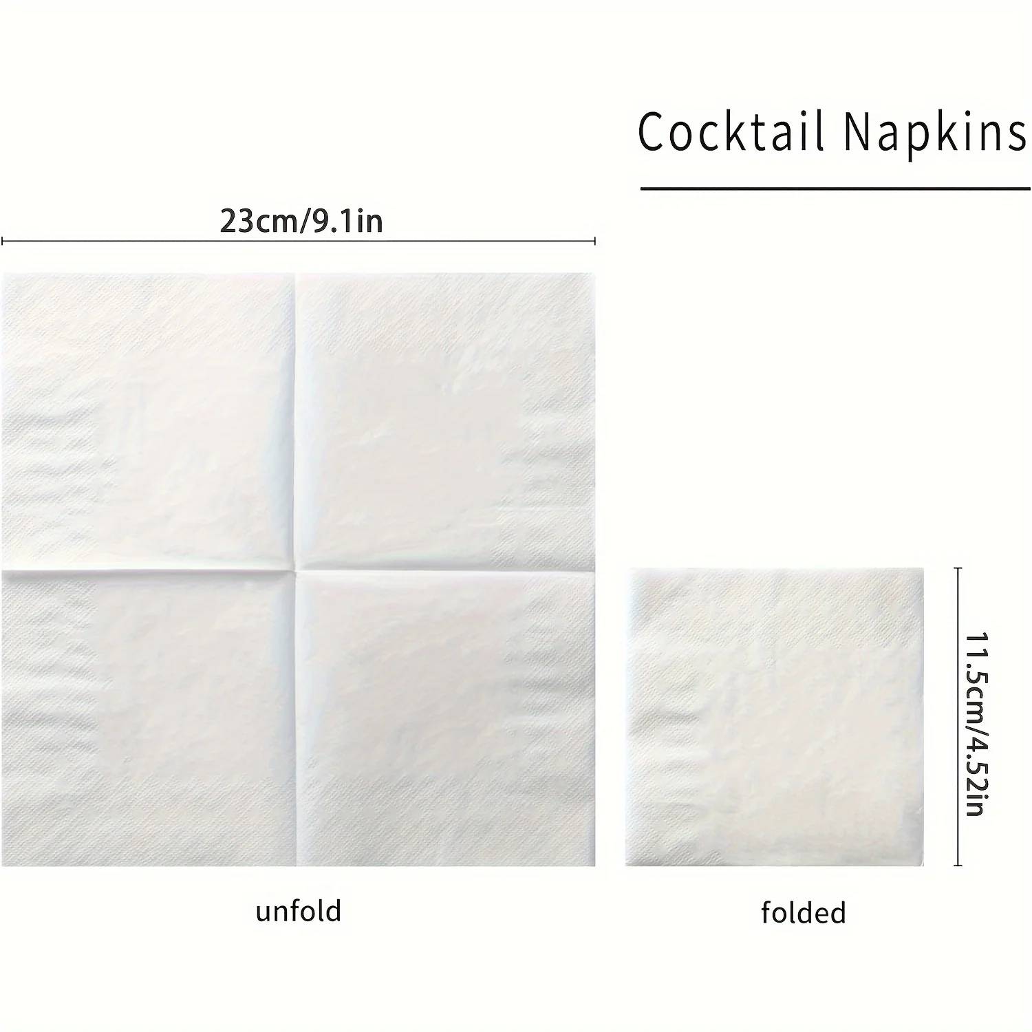 Folded, 4.5 X 4.5inch Disposable Napkins, 50/100 Sheets Cocktail Napkins, 2-Ply Dessert Napkins, Suitable for Dinner Parties, Weddings, Birthday Parties, Baby Showers, Wedding Anniversaries, Receptions (White)