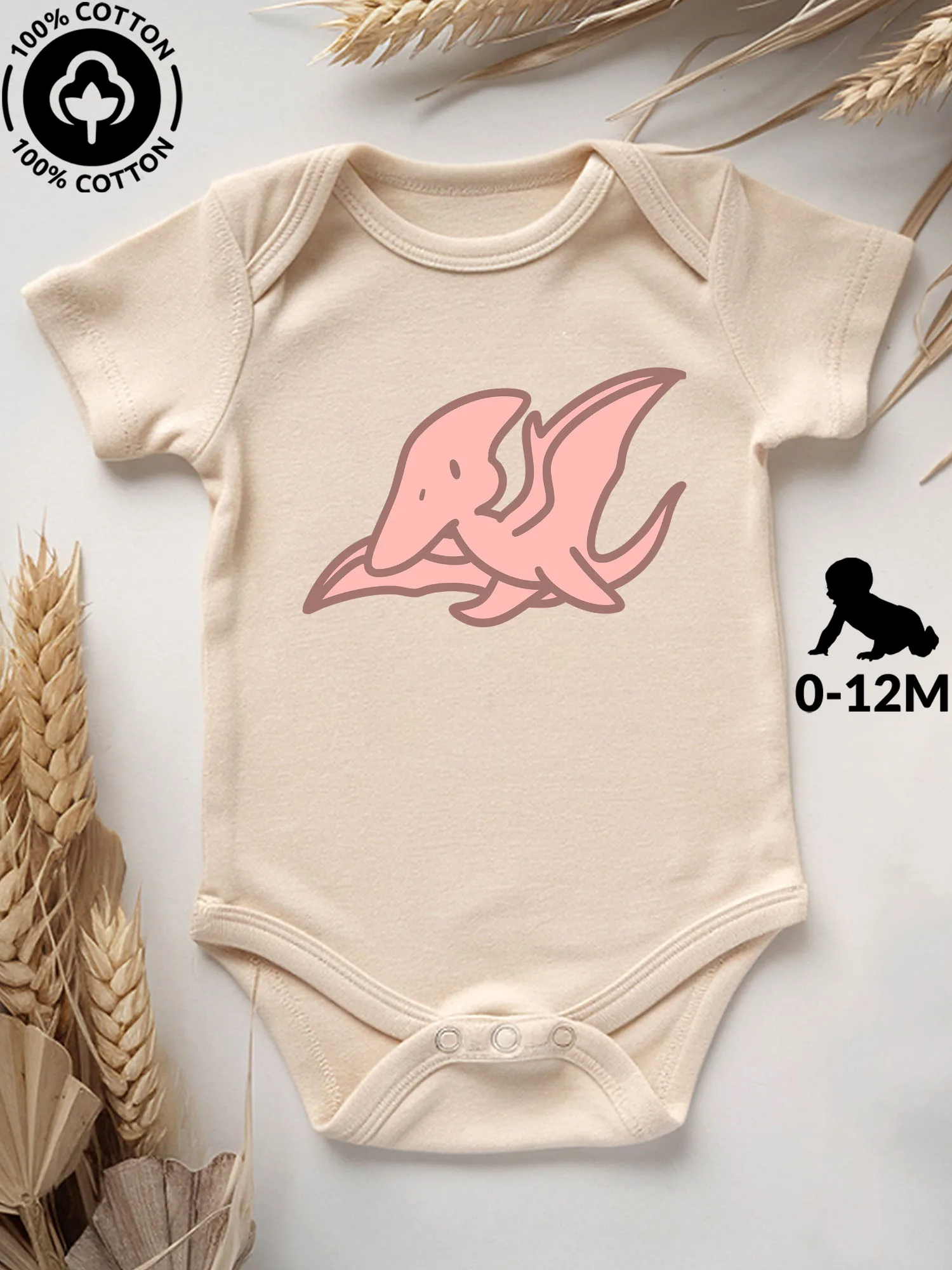 

Dinosaur Pterodactyl Unisex Baby Bodysuit, 100% Cotton Soft Onesie, All-Season Wear Beige Crawling Suit 190GSM