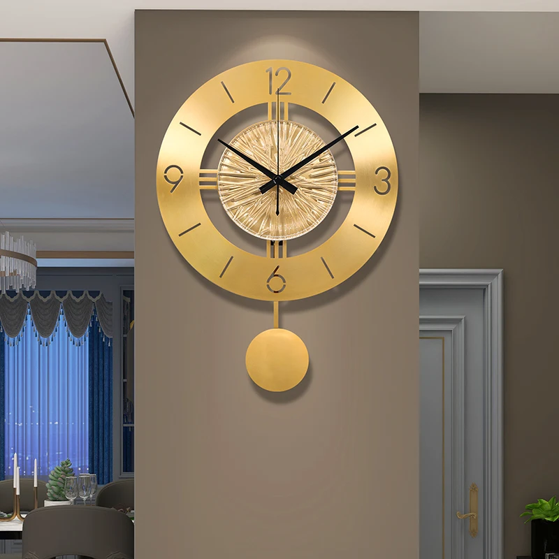 

Wall clock living room modern, simple fashion, high-grade pure copper clock, non-perforated quartz clock dining room