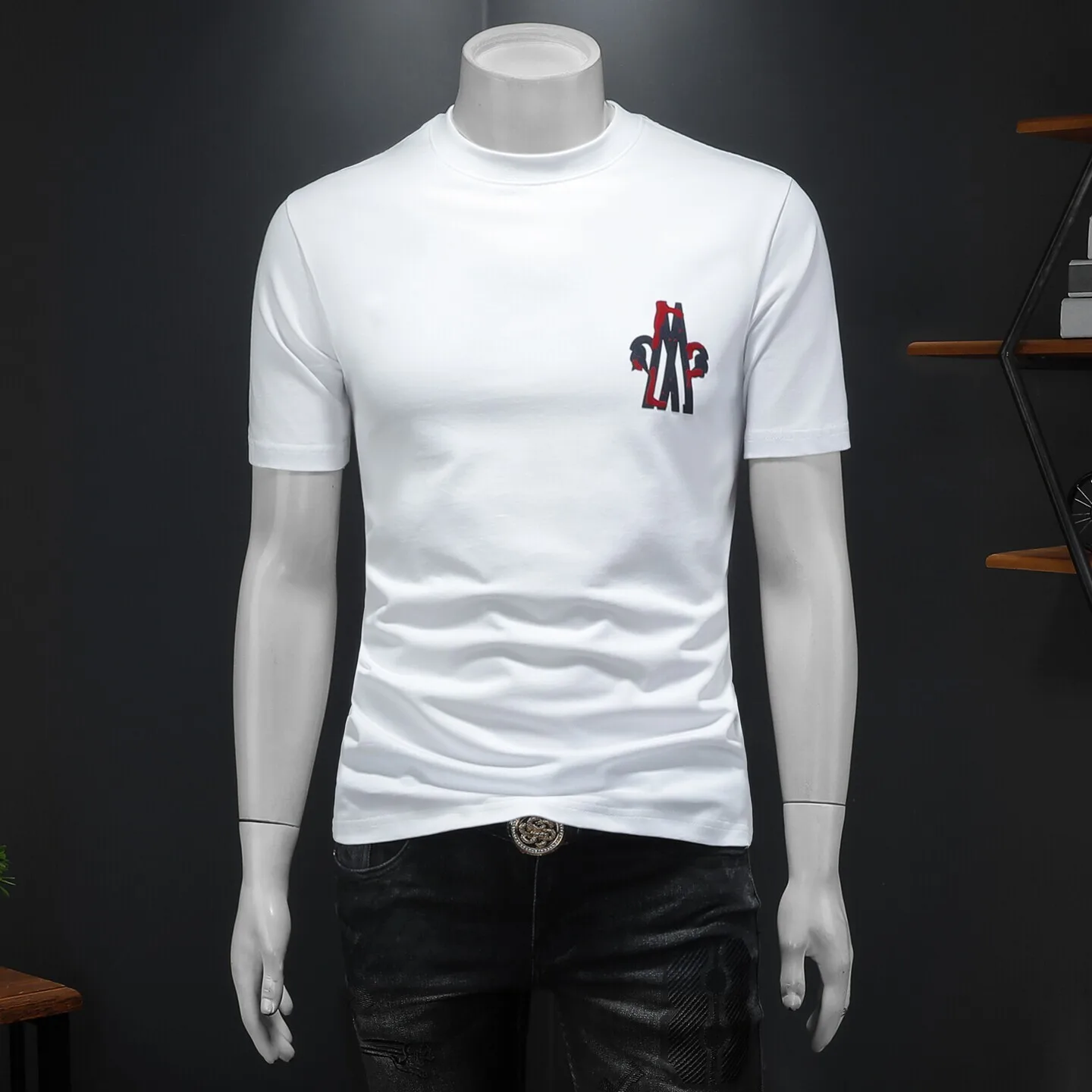 

Мужская модная футболка с круглым вырезом и коротким рукавом, свободного кроя, в городском стиле, из смесового полиэстера и хлопка, летний топ, классический дизайн