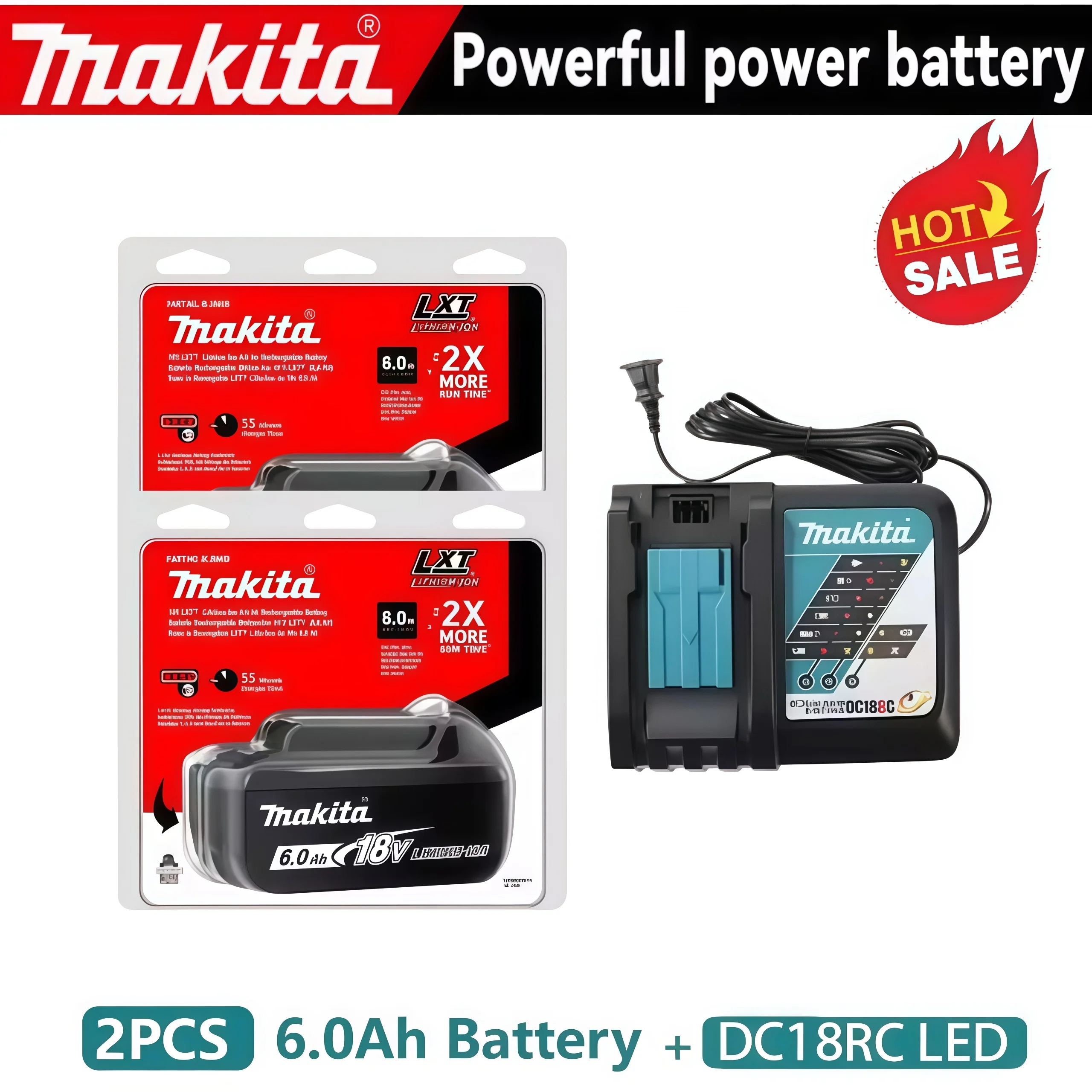 

Makita 18V battery for Makita tool operation 18650 rechargeable battery Makita 18V tool battery replaceable BL1860B+charger