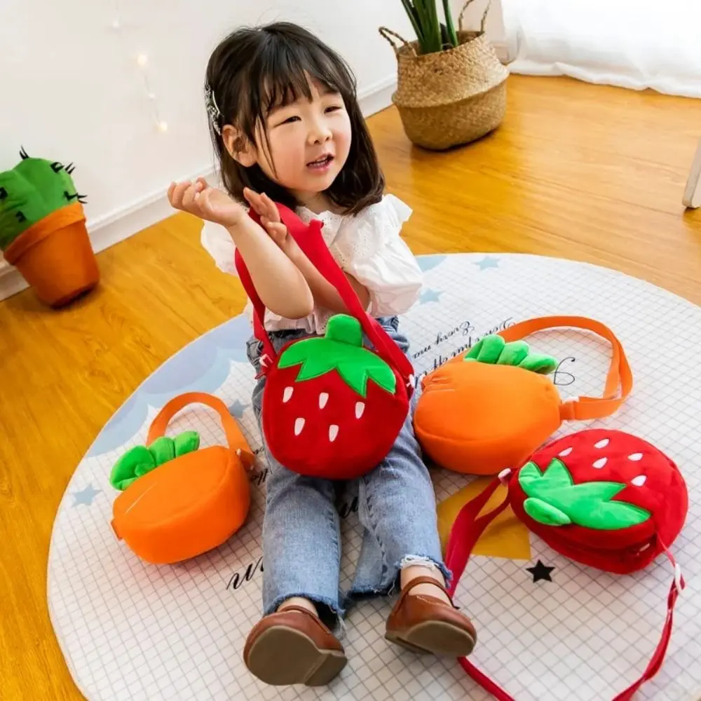 Lovely Strawberry Carrot Kids Plush Bag Messenger Phone Bag Plush Shoulder Bags Kawaii Cartoon Crossbody Bag School Bag