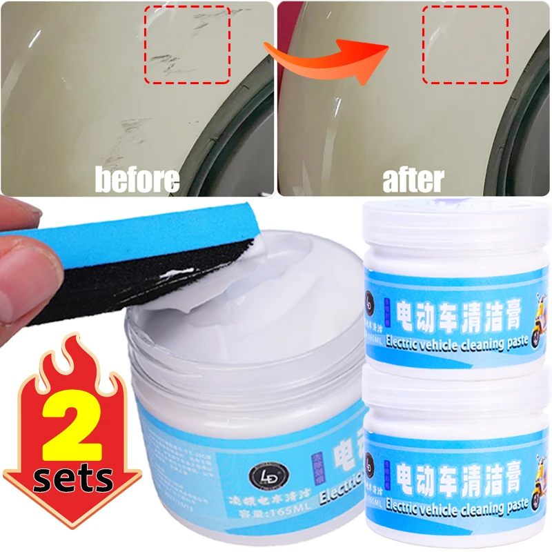 165ml Motorcycle Stain Remover Cleaning Balm with Sponge Electric Vehicles Paint Scratch Repair Polish Motorbike Detailing Parts