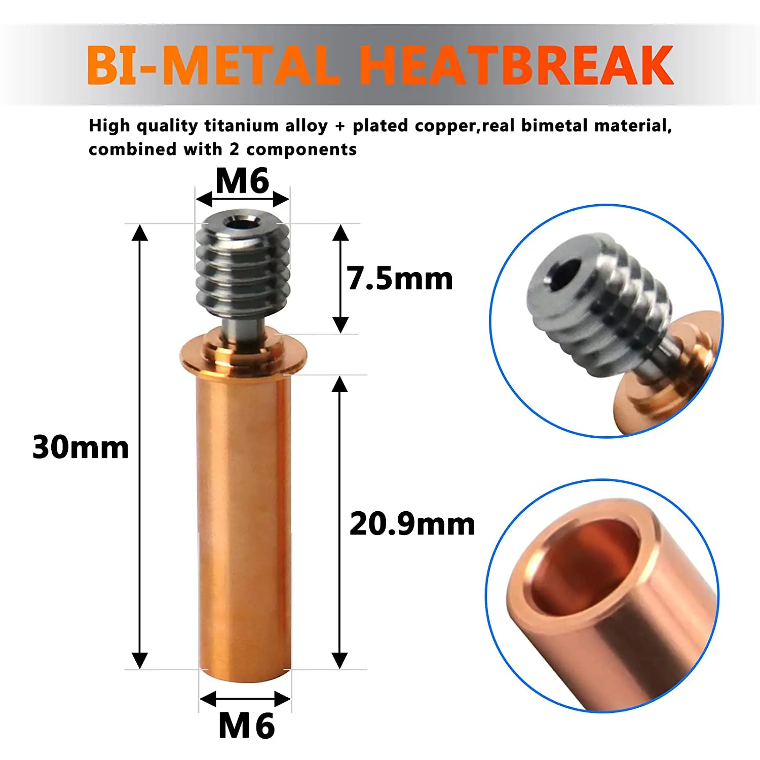 2PCS Upgrade CR6 SE All Metal Bimetal Heatbreak Copper Titanium TC4 Throat for CR-6 SE/Max/CR-5 PRO CR10 Smart 3D Printer